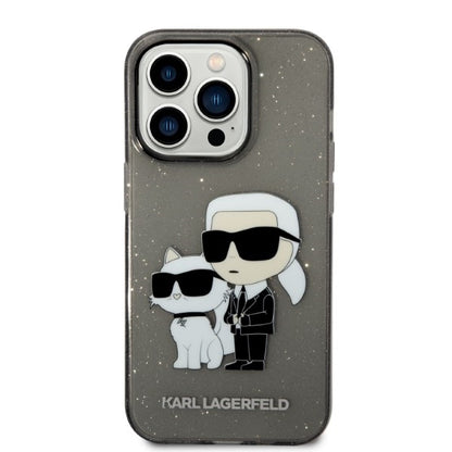 Hoes voor Apple iPhone 14 Pro, Karl Lagerfeld, Glitter Karl & Choupette, Zwart