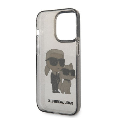 Hoes voor Apple iPhone 14 Pro, Karl Lagerfeld, Glitter Karl & Choupette, Zwart