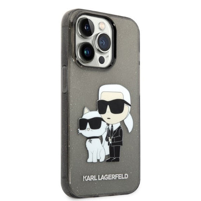 Hoes voor Apple iPhone 14 Pro, Karl Lagerfeld, Glitter Karl & Choupette, Zwart