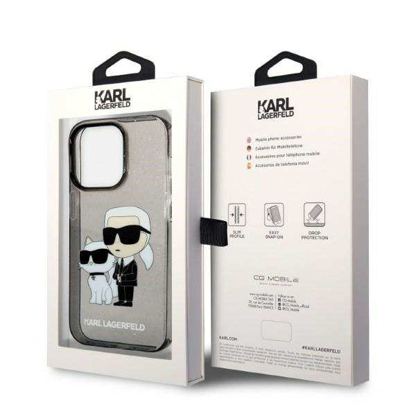 Hoes voor Apple iPhone 14 Pro, Karl Lagerfeld, Glitter Karl & Choupette, Zwart