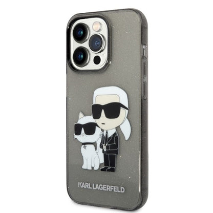 Hoes voor Apple iPhone 14 Pro, Karl Lagerfeld, Glitter Karl & Choupette, Zwart