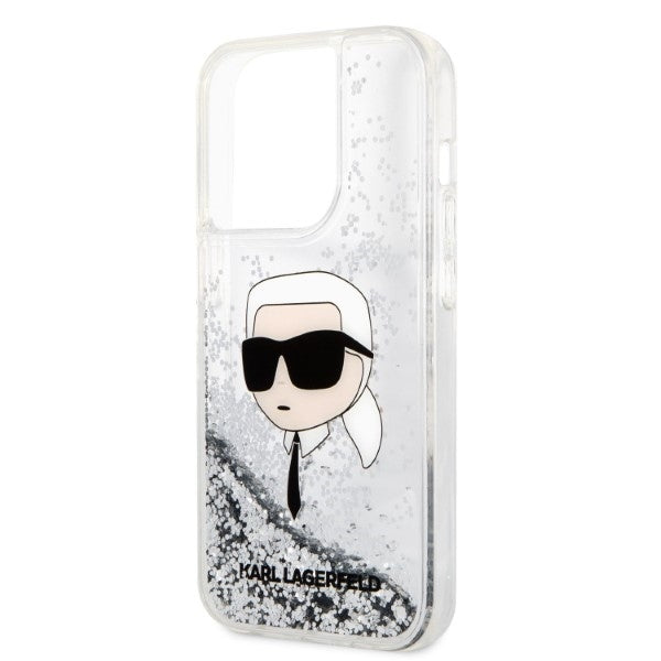 Étui pour Apple iPhone 14 Pro, Karl Lagerfeld, Glitter Karl's Head, Argenté