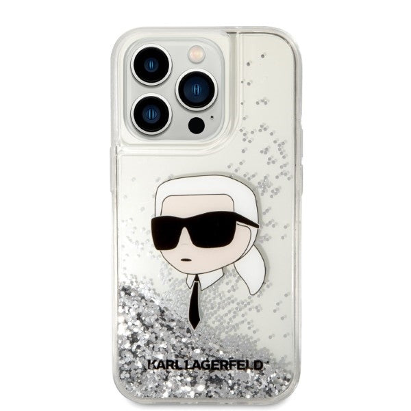 Étui pour Apple iPhone 14 Pro, Karl Lagerfeld, Glitter Karl's Head, Argenté