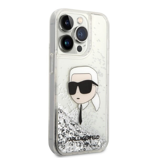 Étui pour Apple iPhone 14 Pro, Karl Lagerfeld, Glitter Karl's Head, Argenté