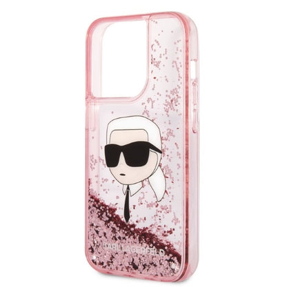 Hülle für Apple iPhone 14 Pro, Karl Lagerfeld, Glitter Karl's Head, Rosa