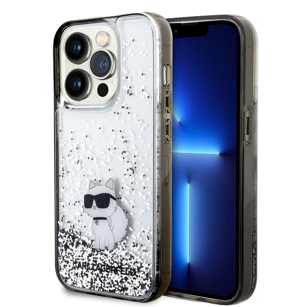 Housse pour Apple iPhone 14 Pro, Karl Lagerfeld, Liquid Glitter Choupette, Transparente