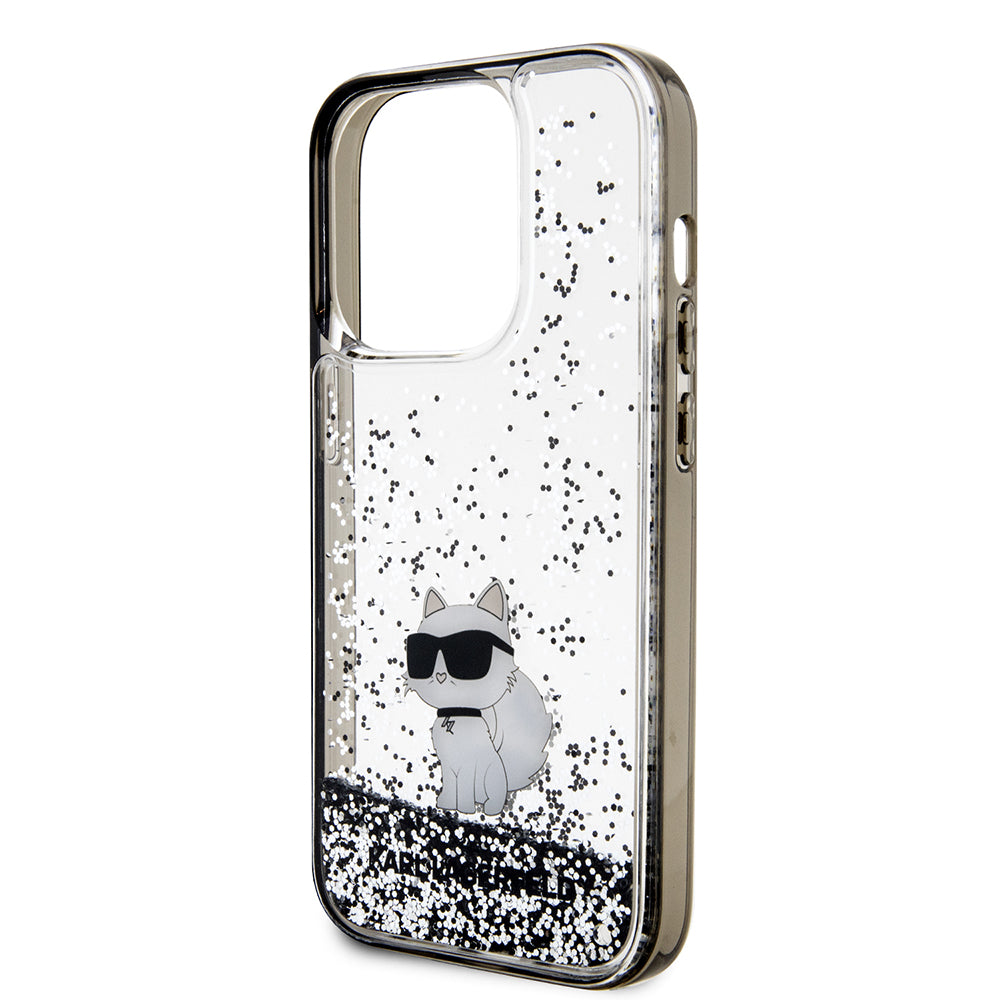 Housse pour Apple iPhone 14 Pro, Karl Lagerfeld, Liquid Glitter Choupette, Transparente