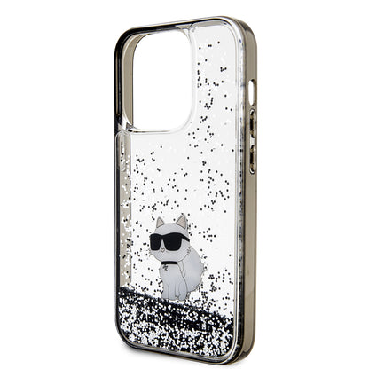 Housse pour Apple iPhone 14 Pro, Karl Lagerfeld, Liquid Glitter Choupette, Transparente