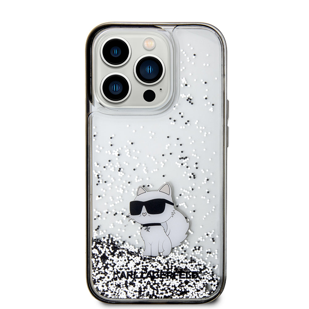 Housse pour Apple iPhone 14 Pro, Karl Lagerfeld, Liquid Glitter Choupette, Transparente