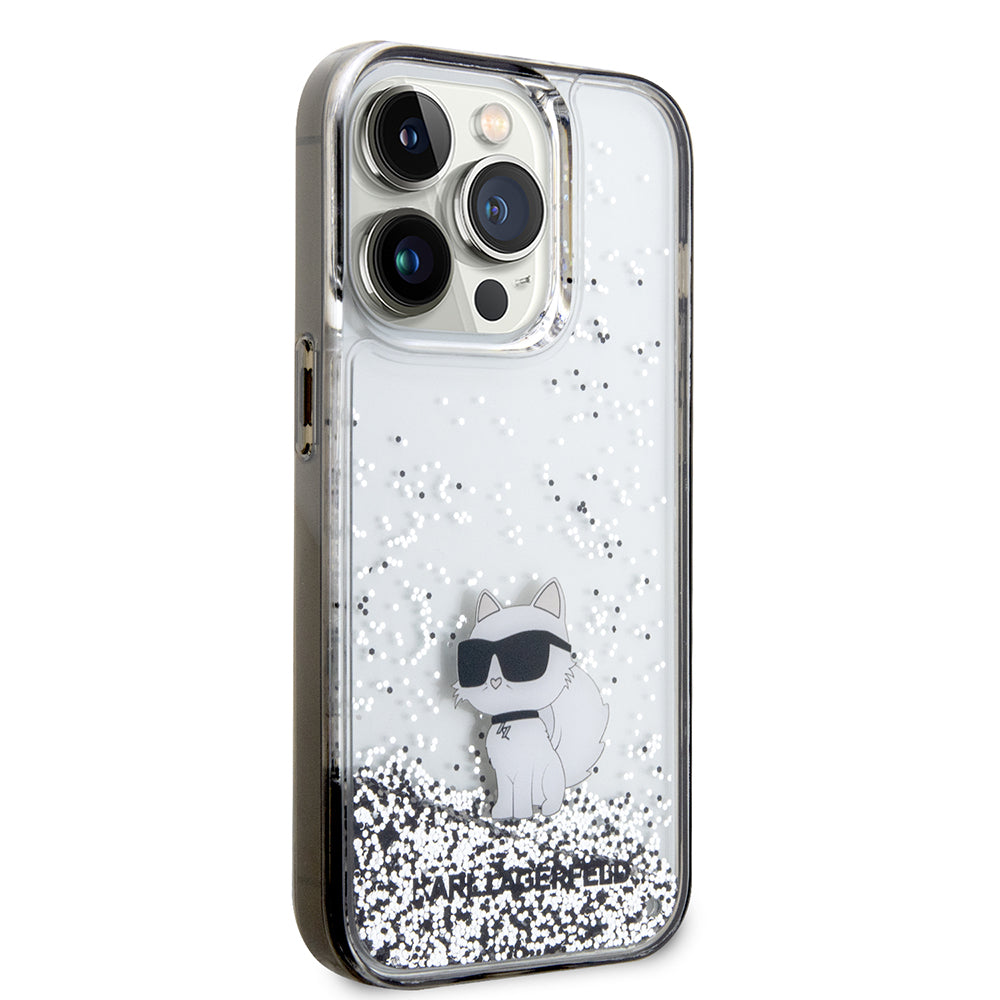 Housse pour Apple iPhone 14 Pro, Karl Lagerfeld, Liquid Glitter Choupette, Transparente