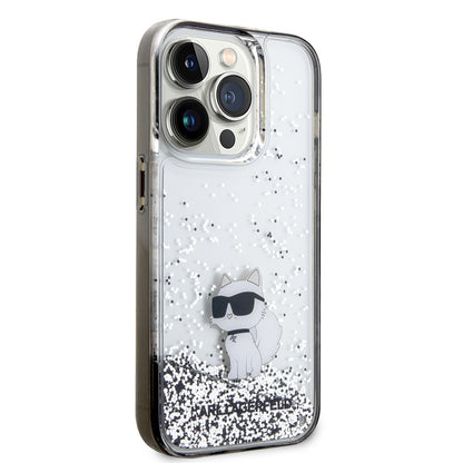 Housse pour Apple iPhone 14 Pro, Karl Lagerfeld, Liquid Glitter Choupette, Transparente