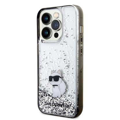 Housse pour Apple iPhone 14 Pro, Karl Lagerfeld, Liquid Glitter Choupette, Transparente