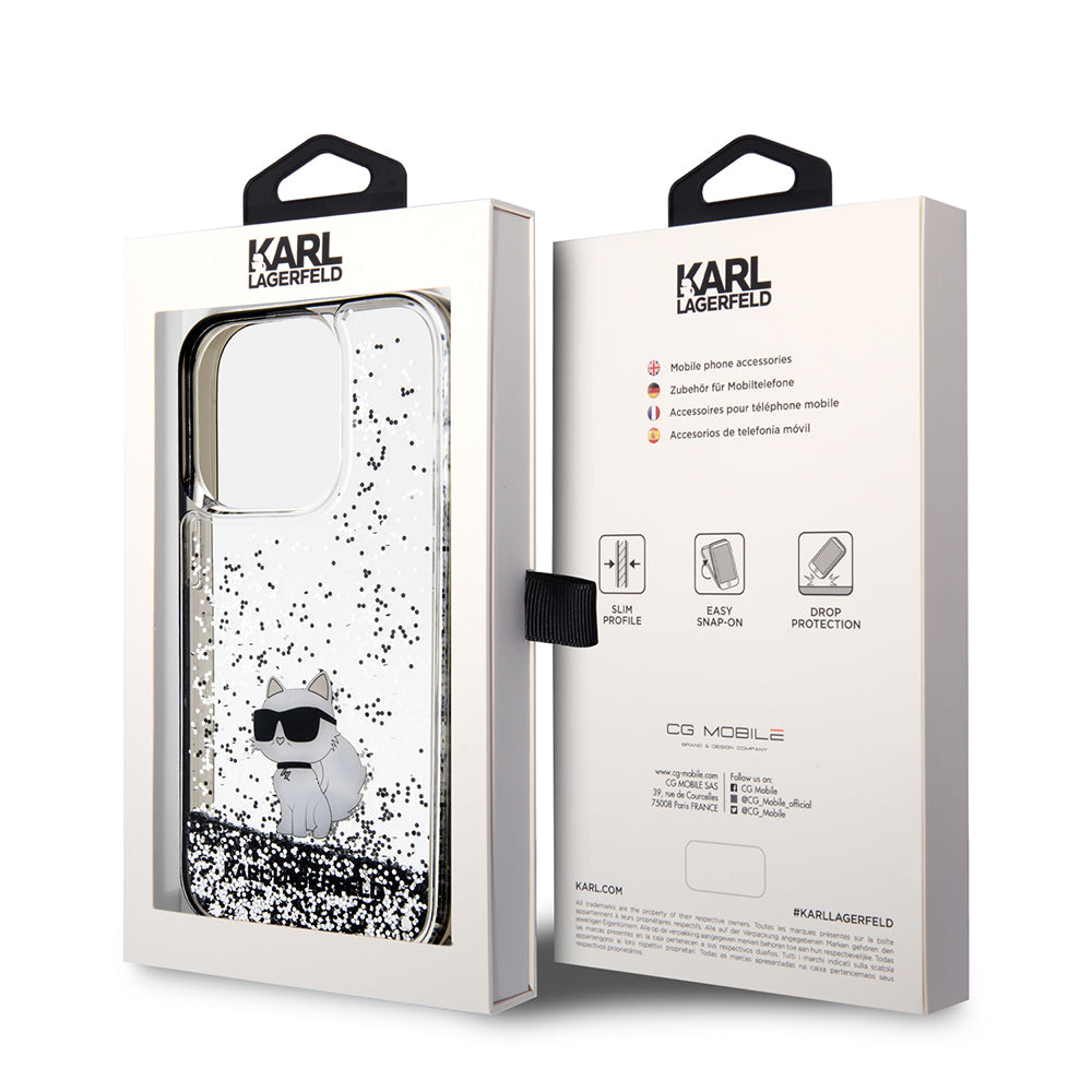 Housse pour Apple iPhone 14 Pro, Karl Lagerfeld, Liquid Glitter Choupette, Transparente