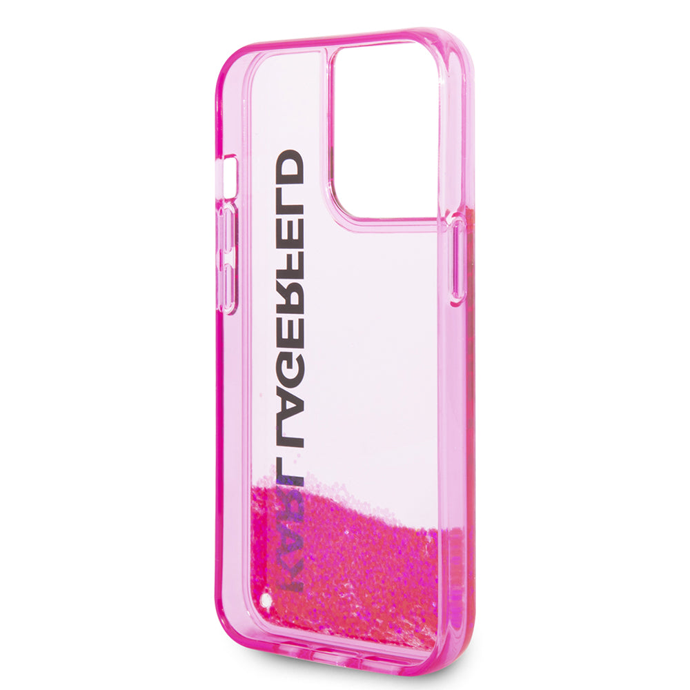 Hoes voor Apple iPhone 14 Pro, Karl Lagerfeld, Liquid Glitter KL Logo, Roze