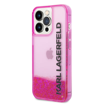 Hoes voor Apple iPhone 14 Pro, Karl Lagerfeld, Liquid Glitter KL Logo, Roze