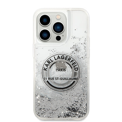 Hoes voor Apple iPhone 14 Pro, Karl Lagerfeld, Liquid Glitter RSG, Zilverachtig