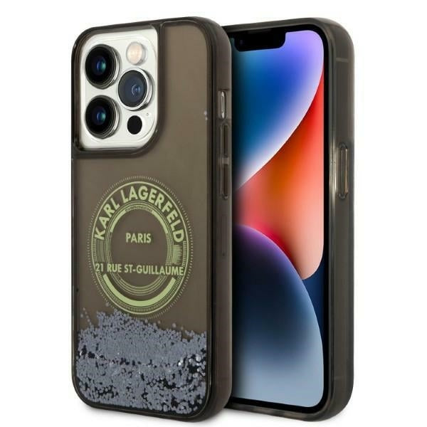Étui pour Apple iPhone 14 Pro, Karl Lagerfeld, Liquid Glitter RSG, Noir