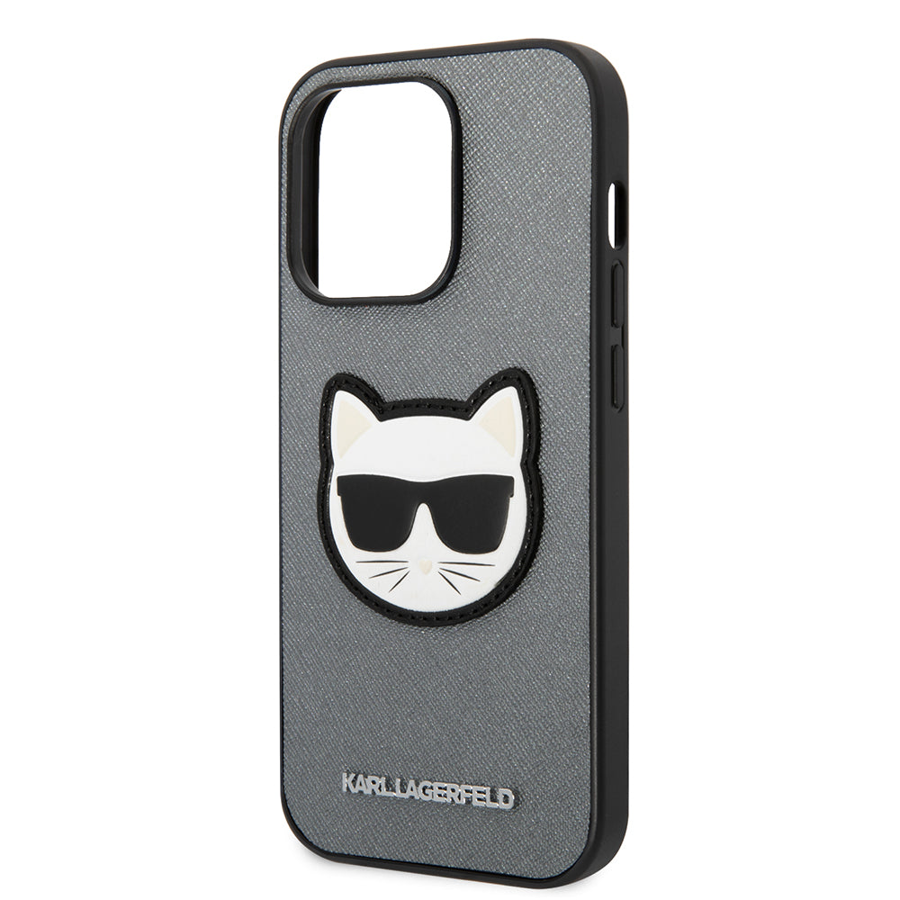 Hoes voor Apple iPhone 14 Pro, Karl Lagerfeld, Saffiano Choupette's Head, Zilverkleurig