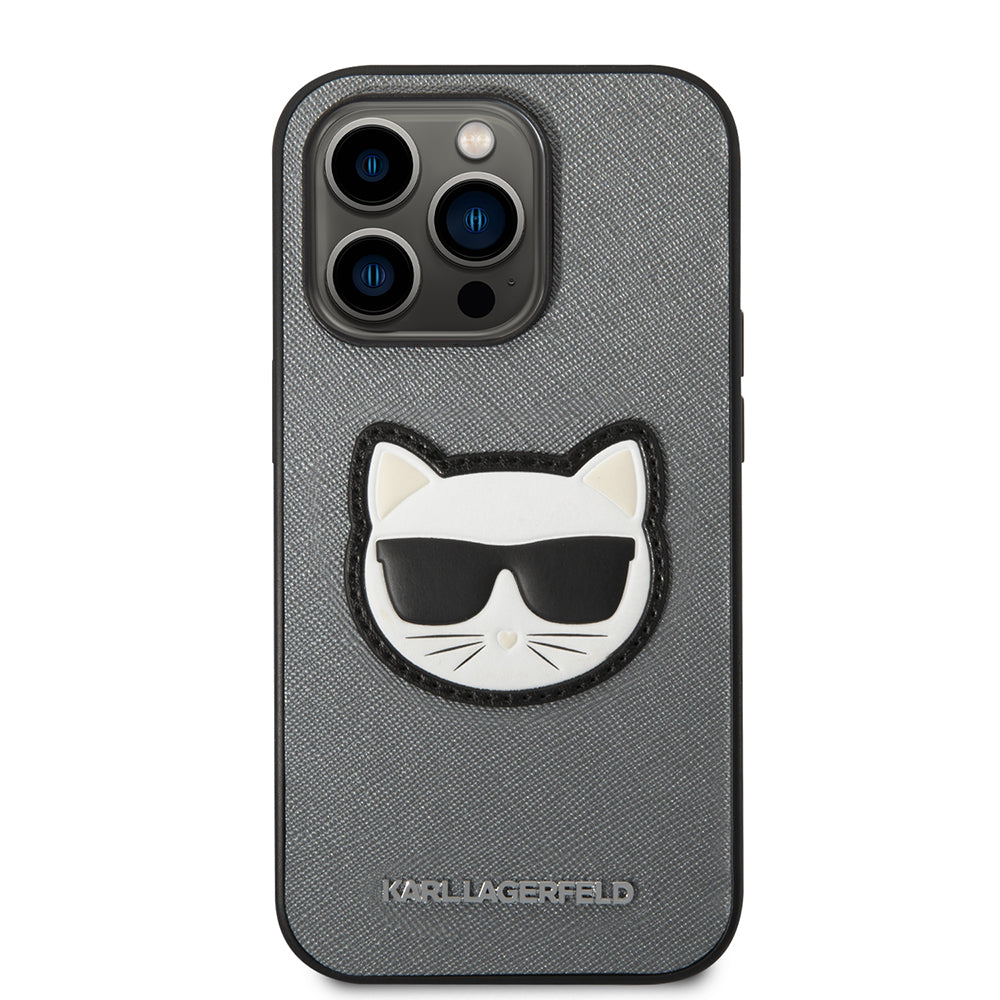 Hoes voor Apple iPhone 14 Pro, Karl Lagerfeld, Saffiano Choupette's Head, Zilverkleurig