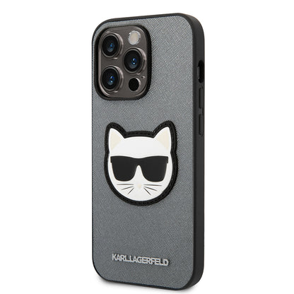 Hoes voor Apple iPhone 14 Pro, Karl Lagerfeld, Saffiano Choupette's Head, Zilverkleurig