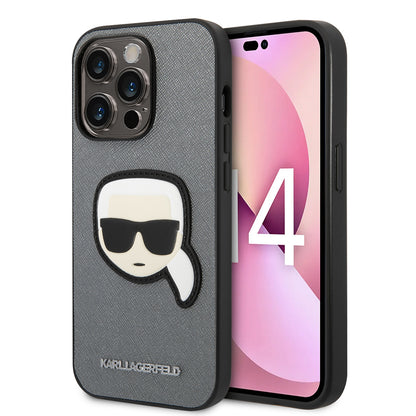 Étui pour Apple iPhone 14 Pro, Karl Lagerfeld, Saffiano Karl's Head, Argenté