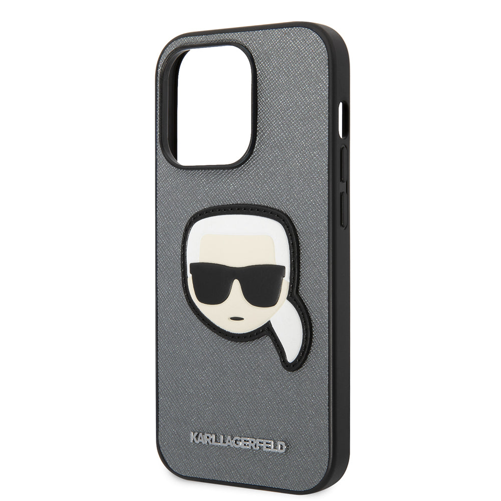 Étui pour Apple iPhone 14 Pro, Karl Lagerfeld, Saffiano Karl's Head, Argenté
