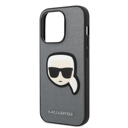Étui pour Apple iPhone 14 Pro, Karl Lagerfeld, Saffiano Karl's Head, Argenté