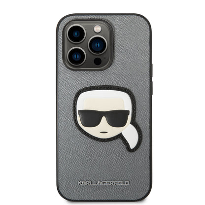 Étui pour Apple iPhone 14 Pro, Karl Lagerfeld, Saffiano Karl's Head, Argenté