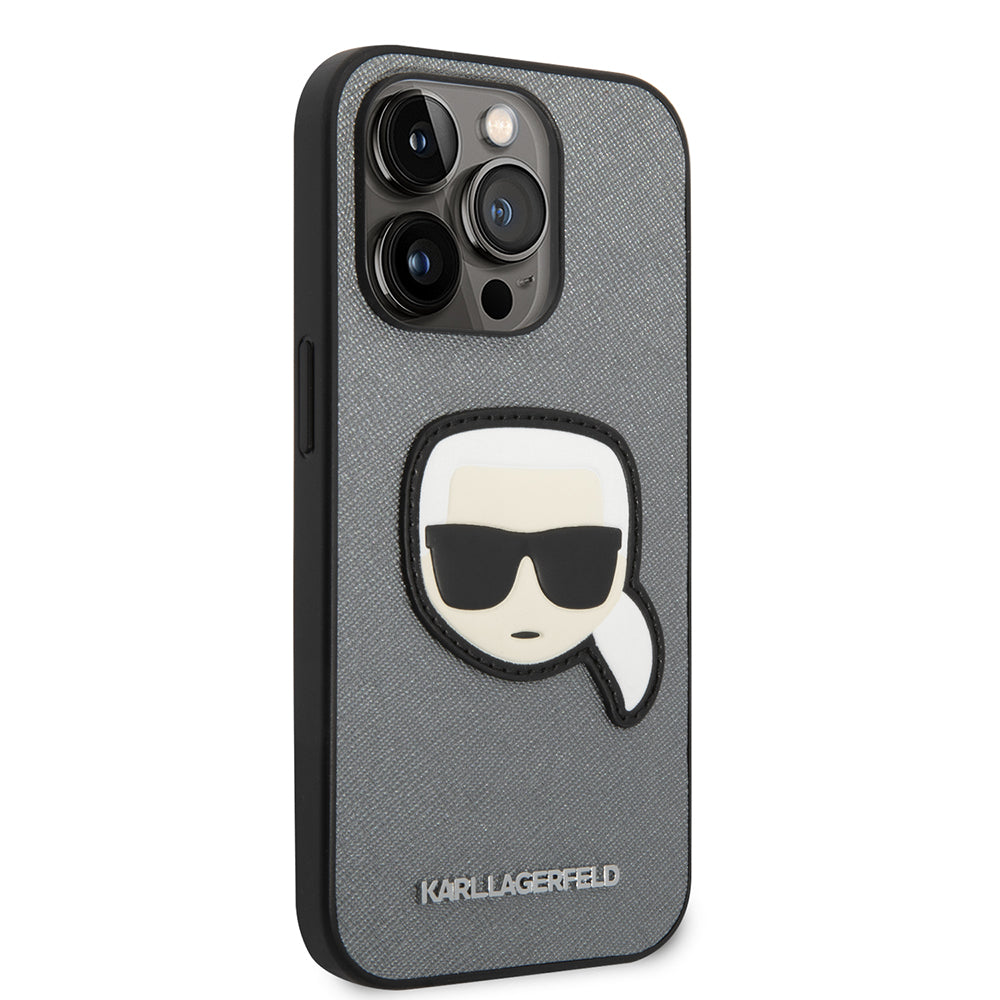 Étui pour Apple iPhone 14 Pro, Karl Lagerfeld, Saffiano Karl's Head, Argenté