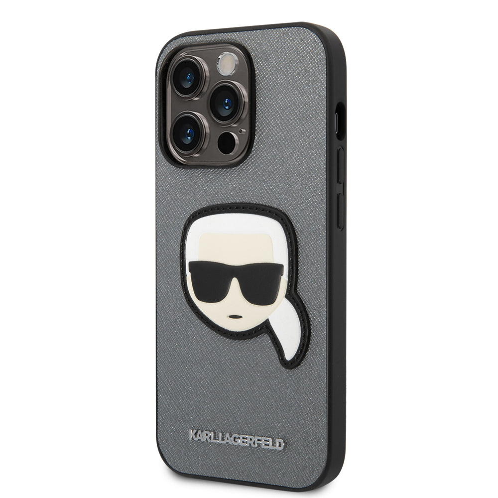 Étui pour Apple iPhone 14 Pro, Karl Lagerfeld, Saffiano Karl's Head, Argenté