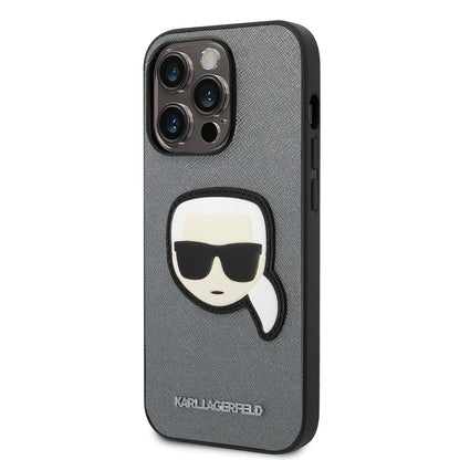 Étui pour Apple iPhone 14 Pro, Karl Lagerfeld, Saffiano Karl's Head, Argenté