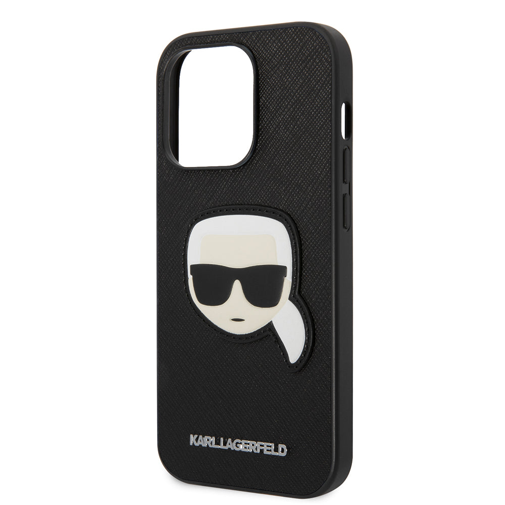 Hülle für Apple iPhone 14 Pro, Karl Lagerfeld, Saffiano Karl's Head, Schwarz