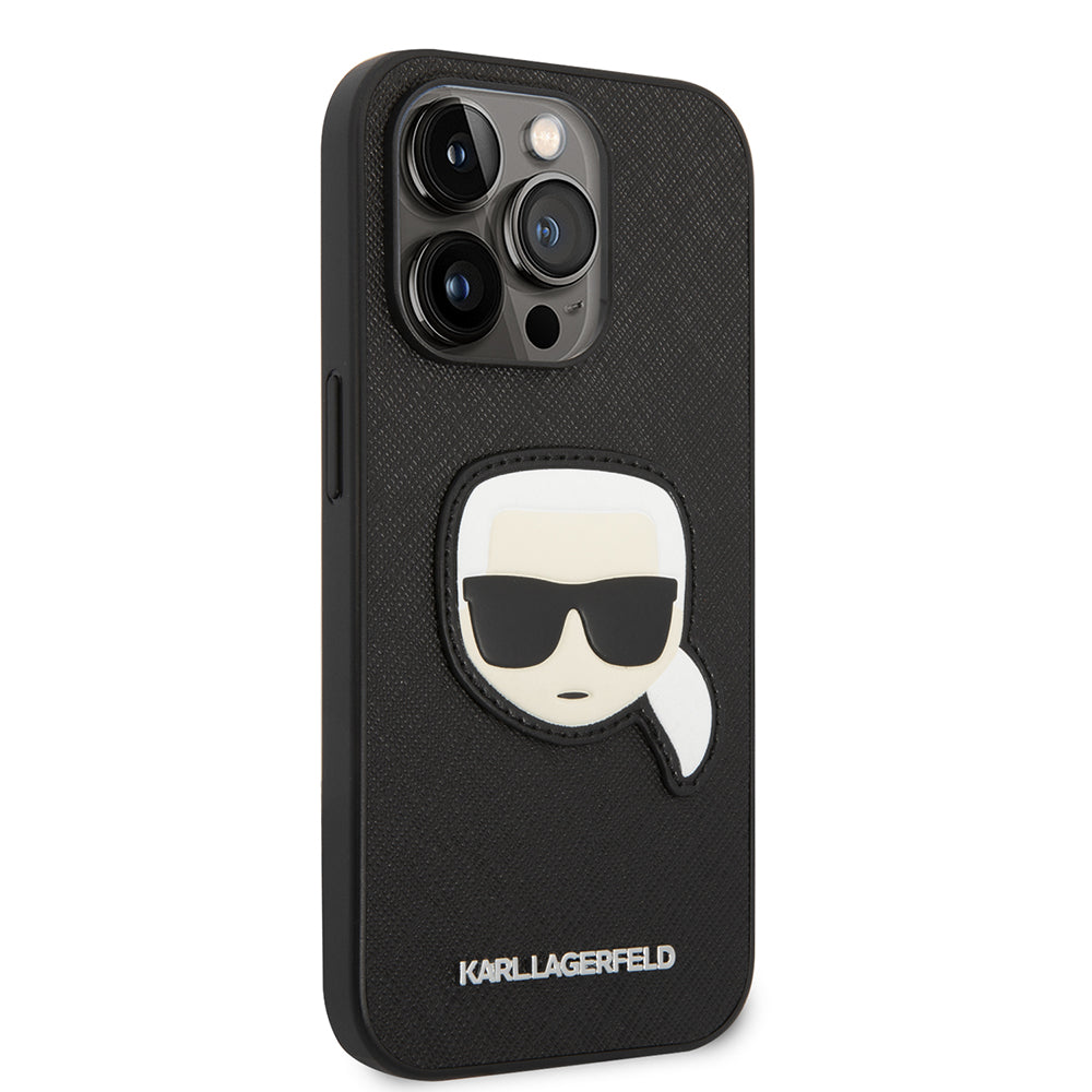 Hülle für Apple iPhone 14 Pro, Karl Lagerfeld, Saffiano Karl's Head, Schwarz