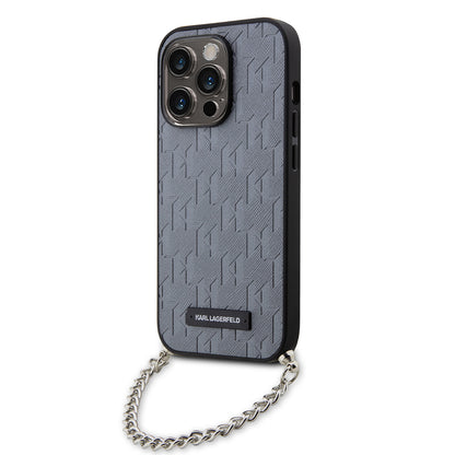 Étui pour Apple iPhone 14 Pro, Karl Lagerfeld, Saffiano Monogram Chain, Argenté