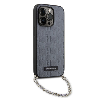 Étui pour Apple iPhone 14 Pro, Karl Lagerfeld, Saffiano Monogram Chain, Argenté