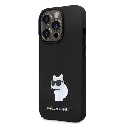 Hoes voor Apple iPhone 14 Pro, Karl Lagerfeld, Silicone Choupette Metal, Zwart