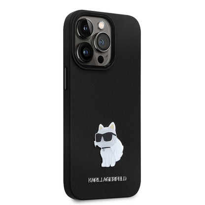 Hoes voor Apple iPhone 14 Pro, Karl Lagerfeld, Silicone Choupette Metal, Zwart