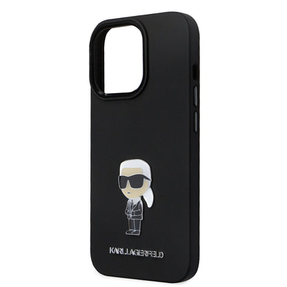 Hülle für Apple iPhone 14 Pro, Karl Lagerfeld, Silicone Ikonik Karl Metal, Schwarz
