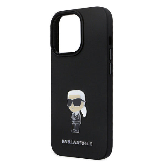 Case for Apple iPhone 14 Pro, Karl Lagerfeld, Silicone Ikonik Karl Metal, Black
