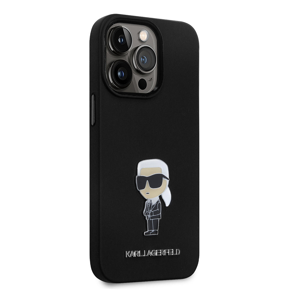 Hülle für Apple iPhone 14 Pro, Karl Lagerfeld, Silicone Ikonik Karl Metal, Schwarz
