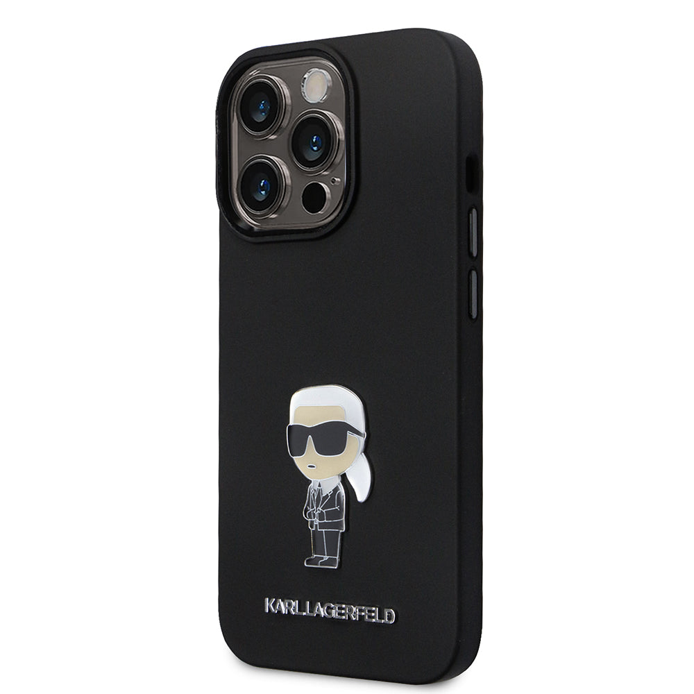 Hülle für Apple iPhone 14 Pro, Karl Lagerfeld, Silicone Ikonik Karl Metal, Schwarz