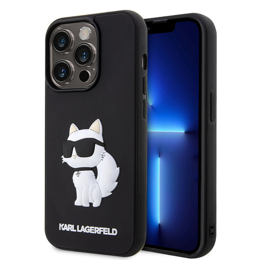 Hoes voor Apple iPhone 14 Pro Max, Karl Lagerfeld, 3D Rubber Choupette, Zwart