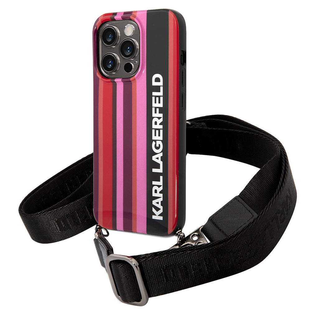 Hoes voor Apple iPhone 14 Pro Max, Karl Lagerfeld, Color Stripes with Strap, Roze