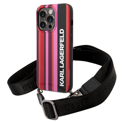 Hoes voor Apple iPhone 14 Pro Max, Karl Lagerfeld, Color Stripes with Strap, Roze