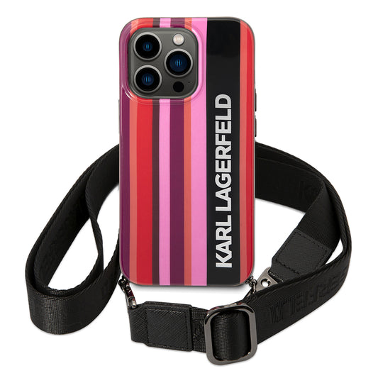 Hoes voor Apple iPhone 14 Pro Max, Karl Lagerfeld, Color Stripes with Strap, Roze