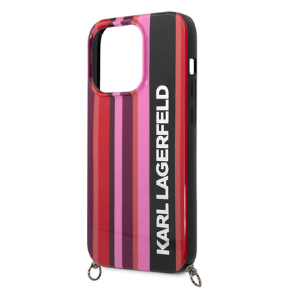 Hoes voor Apple iPhone 14 Pro Max, Karl Lagerfeld, Color Stripes with Strap, Roze