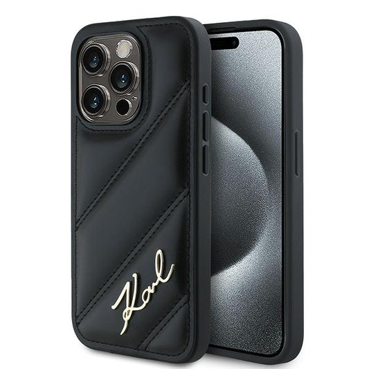 Hoes voor Apple iPhone 14 Pro Max, Karl Lagerfeld, Diagonal Quilted Script, Zwart