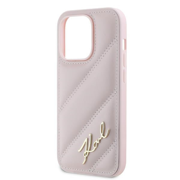 Hoes voor Apple iPhone 14 Pro Max, Karl Lagerfeld, Diagonal Quilted Script, Roze