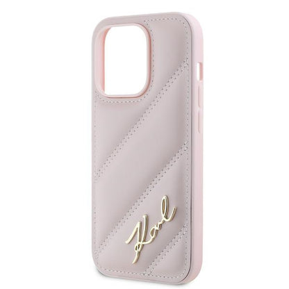 Hoes voor Apple iPhone 14 Pro Max, Karl Lagerfeld, Diagonal Quilted Script, Roze