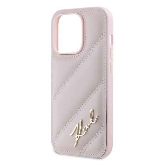 Hoes voor Apple iPhone 14 Pro Max, Karl Lagerfeld, Diagonal Quilted Script, Roze